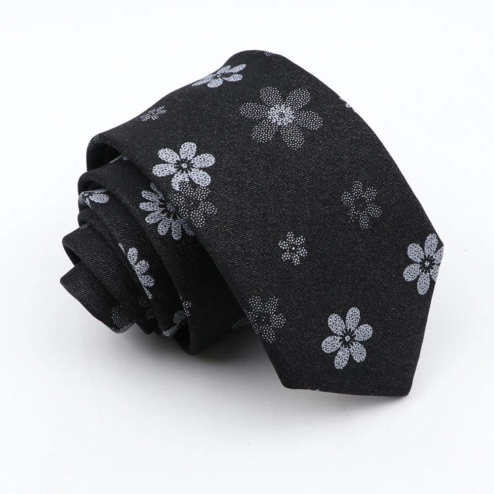 ZONFAZ Blue Cotton Denim Ties For Men Skinny Floral Neckties