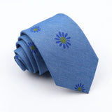 ZONFAZ Blue Cotton Denim Ties For Men Skinny Floral Neckties