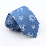 ZONFAZ Blue Cotton Denim Ties For Men Skinny Floral Neckties