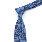 ZONFAZ Blue Cotton Denim Ties For Men Skinny Floral Neckties