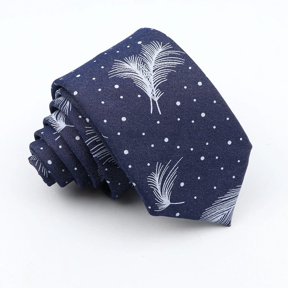 ZONFAZ Blue Cotton Denim Ties For Men Skinny Floral Neckties