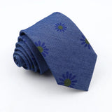 ZONFAZ Blue Cotton Denim Ties For Men Skinny Floral Neckties