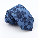 ZONFAZ Blue Cotton Denim Ties For Men Skinny Floral Neckties