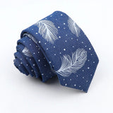 ZONFAZ Blue Cotton Denim Ties For Men Skinny Floral Neckties