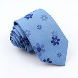 ZONFAZ Blue Cotton Denim Ties For Men Skinny Floral Neckties