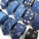 ZONFAZ Blue Cotton Denim Ties For Men Skinny Floral Neckties