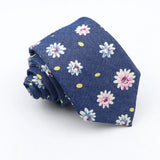 ZONFAZ Blue Cotton Denim Ties For Men Skinny Floral Neckties