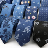 ZONFAZ Blue Cotton Denim Ties For Men Skinny Floral Neckties