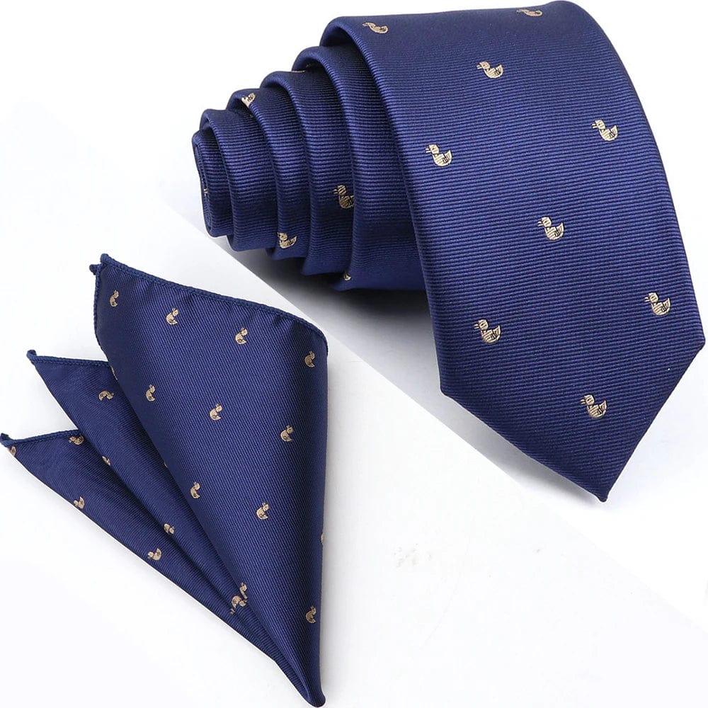 ZONFAZ Cartoon Dinosaur Skinny Silk Tie Pocket Square Set