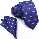 ZONFAZ Cartoon Dinosaur Skinny Silk Tie Pocket Square Set