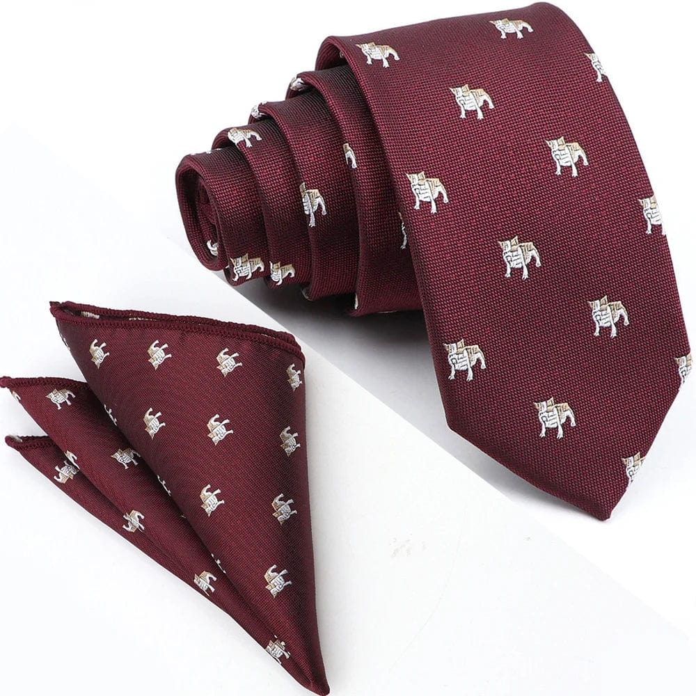 ZONFAZ Cartoon Dinosaur Skinny Silk Tie Pocket Square Set