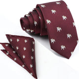 ZONFAZ Cartoon Dinosaur Skinny Silk Tie Pocket Square Set