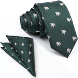 ZONFAZ Cartoon Dinosaur Skinny Silk Tie Pocket Square Set