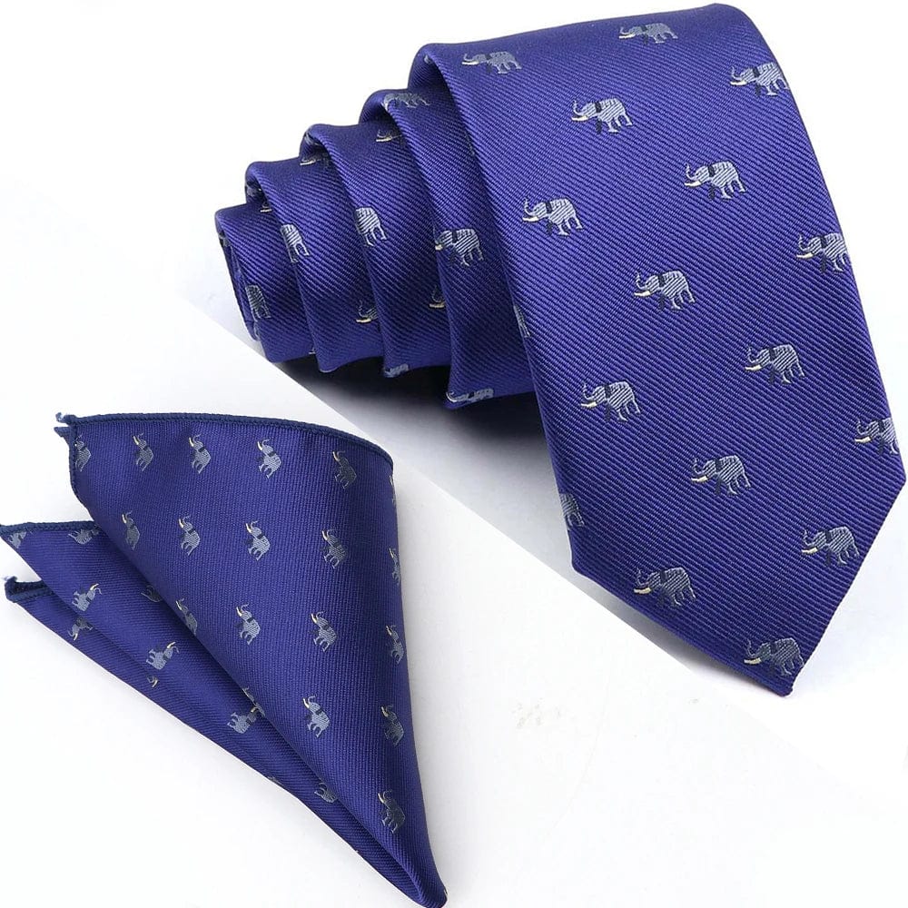 ZONFAZ Cartoon Dinosaur Skinny Silk Tie Pocket Square Set