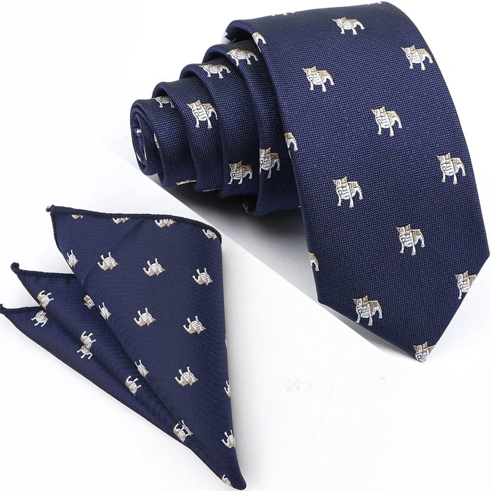 ZONFAZ Cartoon Dinosaur Skinny Silk Tie Pocket Square Set