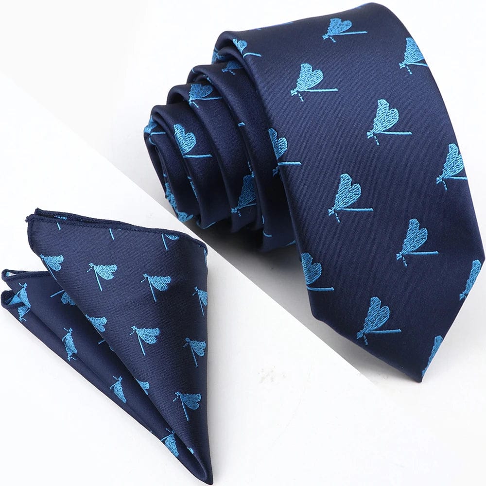 ZONFAZ Cartoon Dinosaur Skinny Silk Tie Pocket Square Set