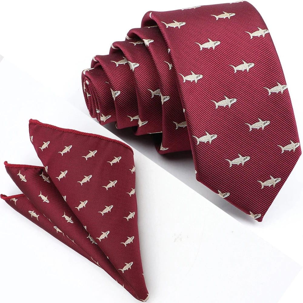 ZONFAZ Cartoon Dinosaur Skinny Silk Tie Pocket Square Set