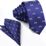 ZONFAZ Cartoon Dinosaur Skinny Silk Tie Pocket Square Set