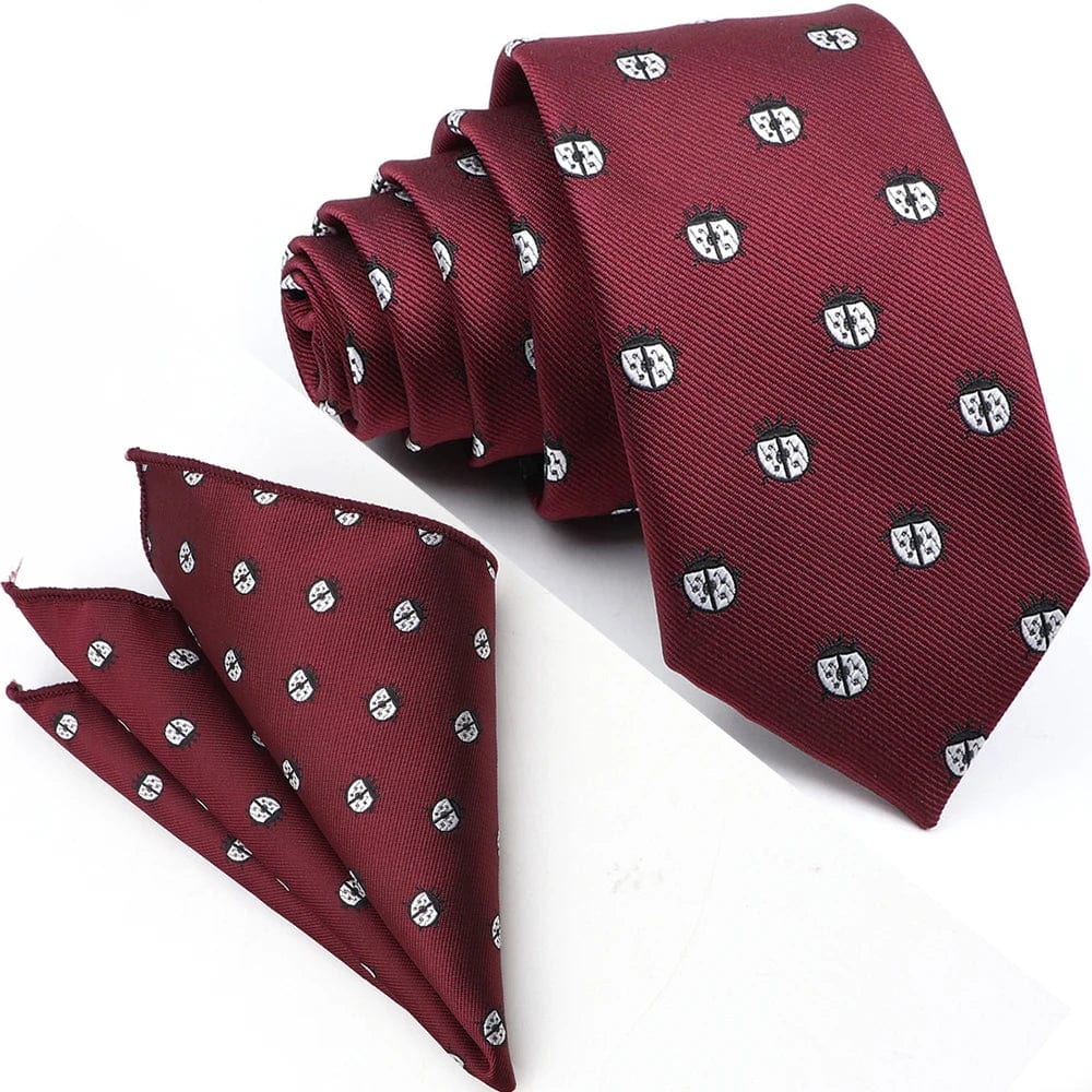 ZONFAZ Cartoon Dinosaur Skinny Silk Tie Pocket Square Set