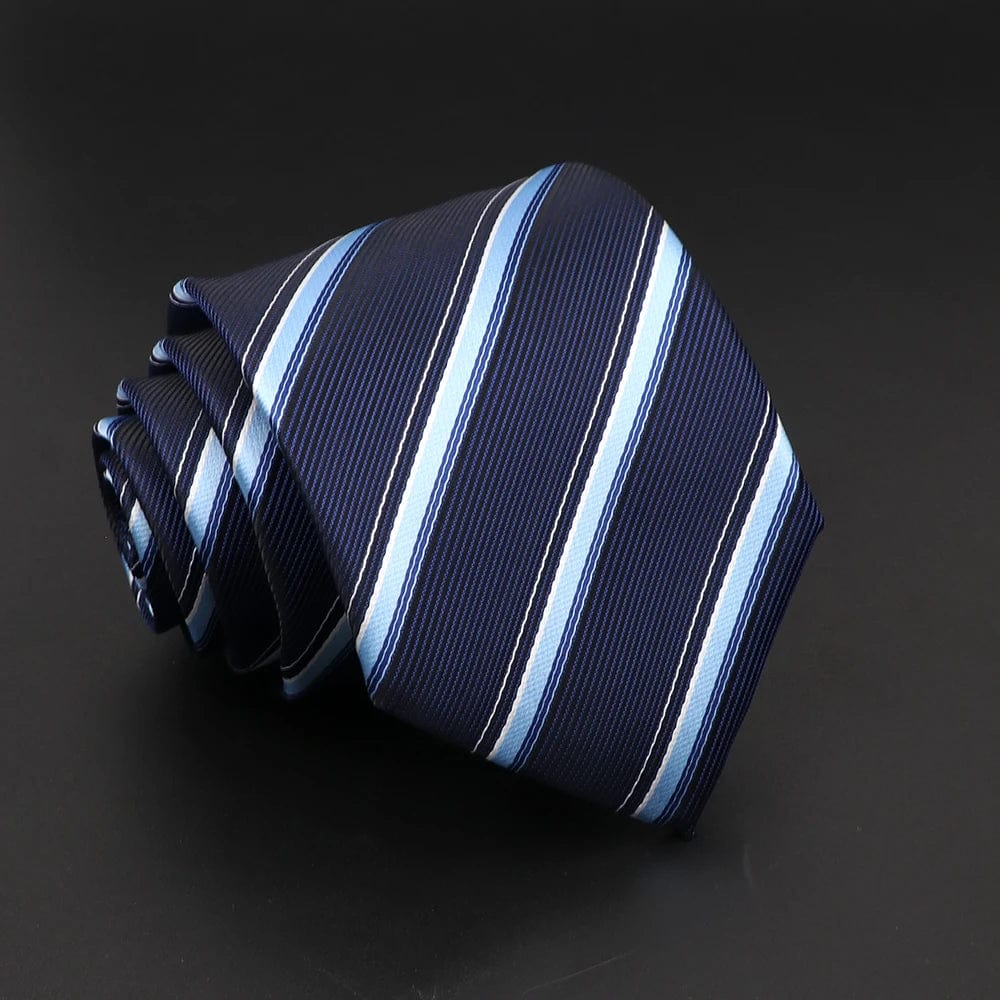 ZONFAZ Classic Blue Striped Business Formal Silk Necktie 8cm Width