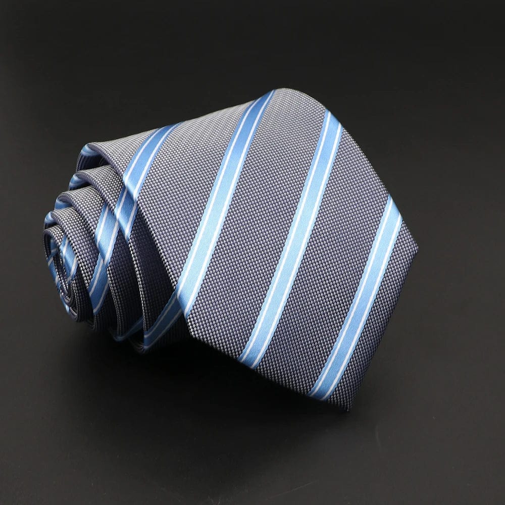 ZONFAZ Classic Blue Striped Business Formal Silk Necktie 8cm Width