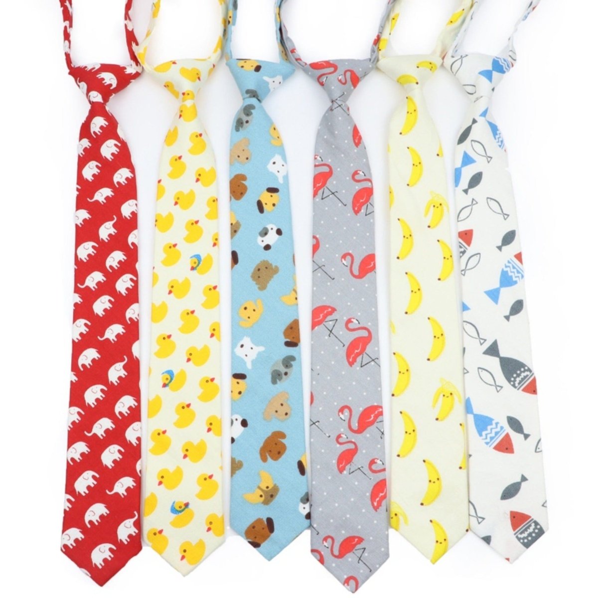 ZONFAZ Cotton Cartoon Animals Neckties for Kids Skinny Lazy Ties