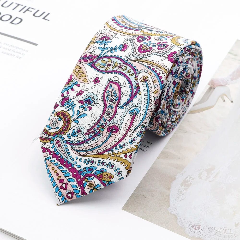 ZONFAZ Cotton Floral Neckties For Men Slim Flower Ties 6cm Width