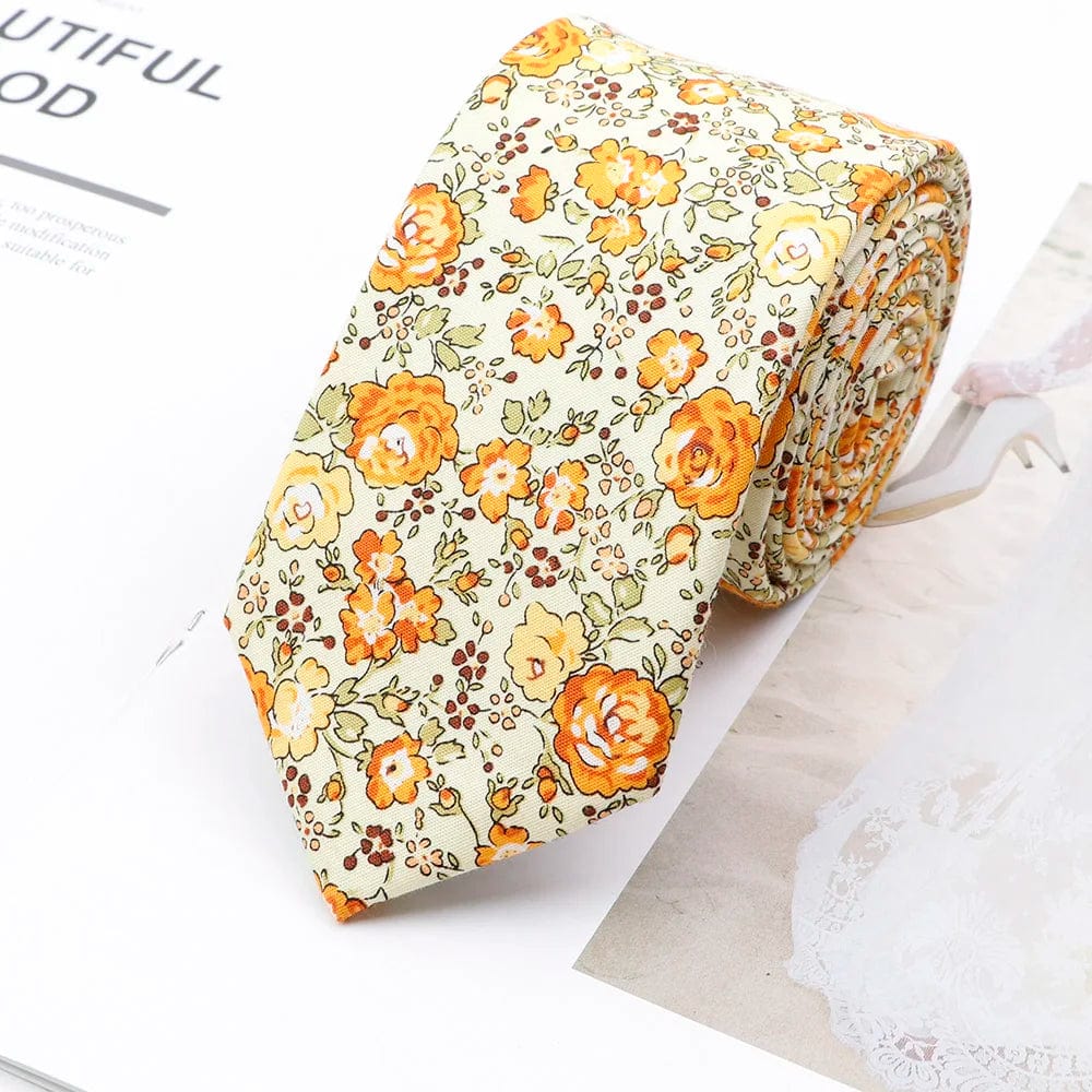 ZONFAZ Cotton Floral Neckties For Men Slim Flower Ties 6cm Width