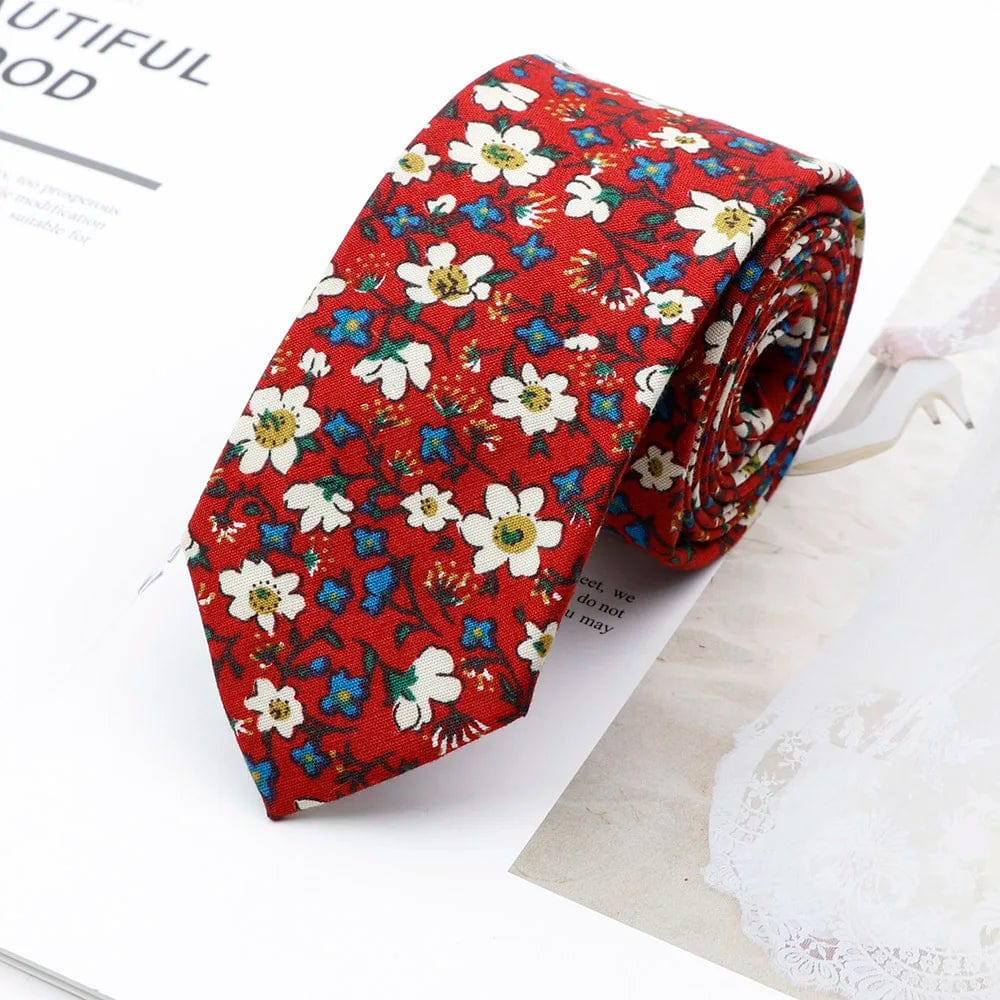 ZONFAZ Cotton Floral Neckties For Men Slim Flower Ties 6cm Width