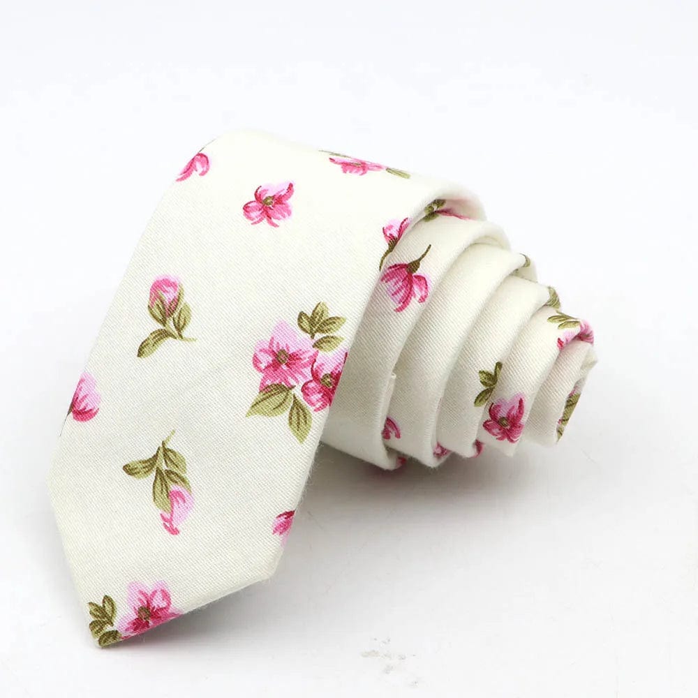 ZONFAZ Cotton Floral Tie For Men Women Skinny Flower Wedding Casual Neckties