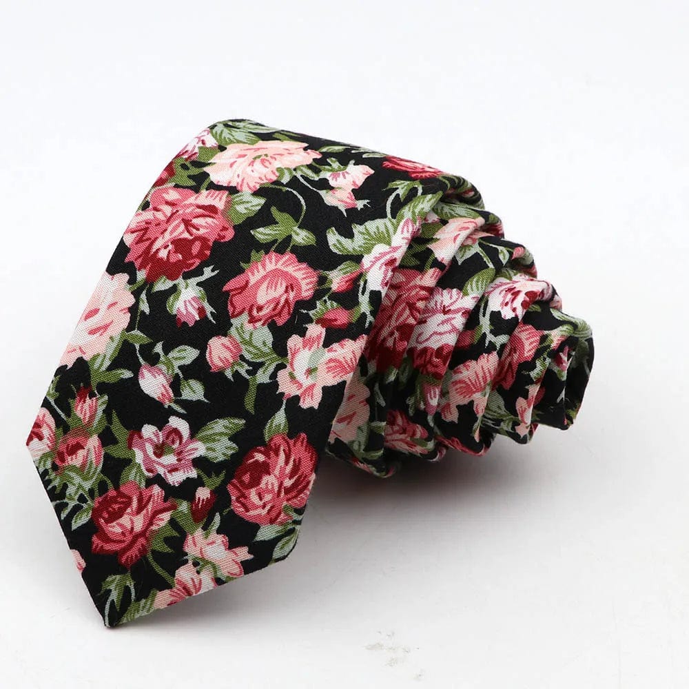 ZONFAZ Cotton Floral Tie For Men Women Skinny Flower Wedding Casual Neckties