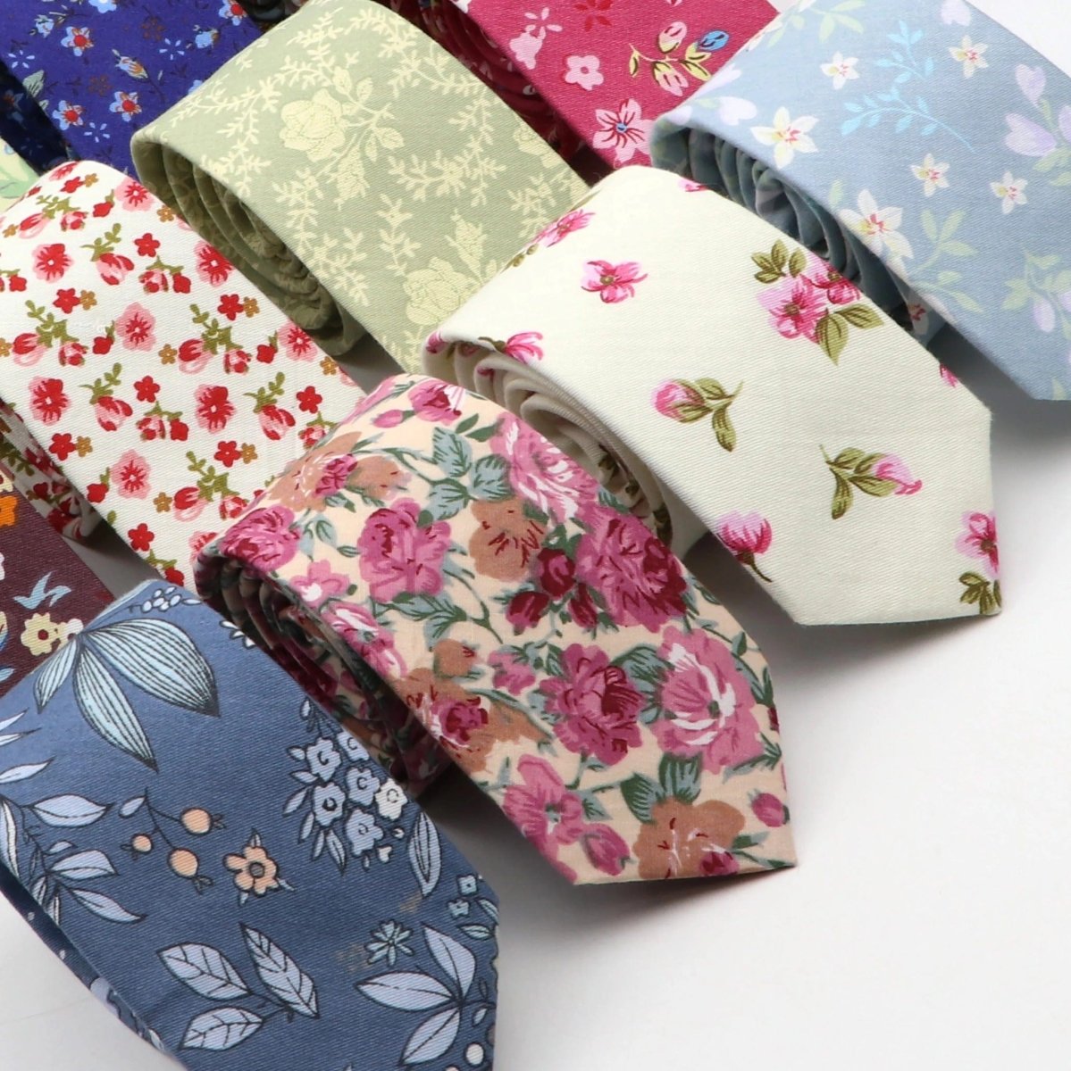 ZONFAZ Cotton Floral Tie For Men Women Skinny Flower Wedding Casual Neckties