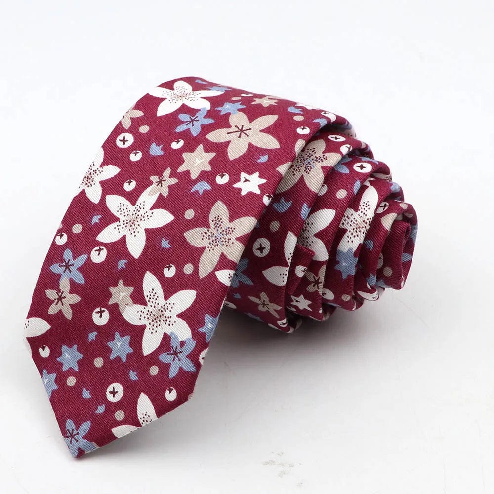 ZONFAZ Cotton Floral Tie For Men Women Skinny Flower Wedding Casual Neckties