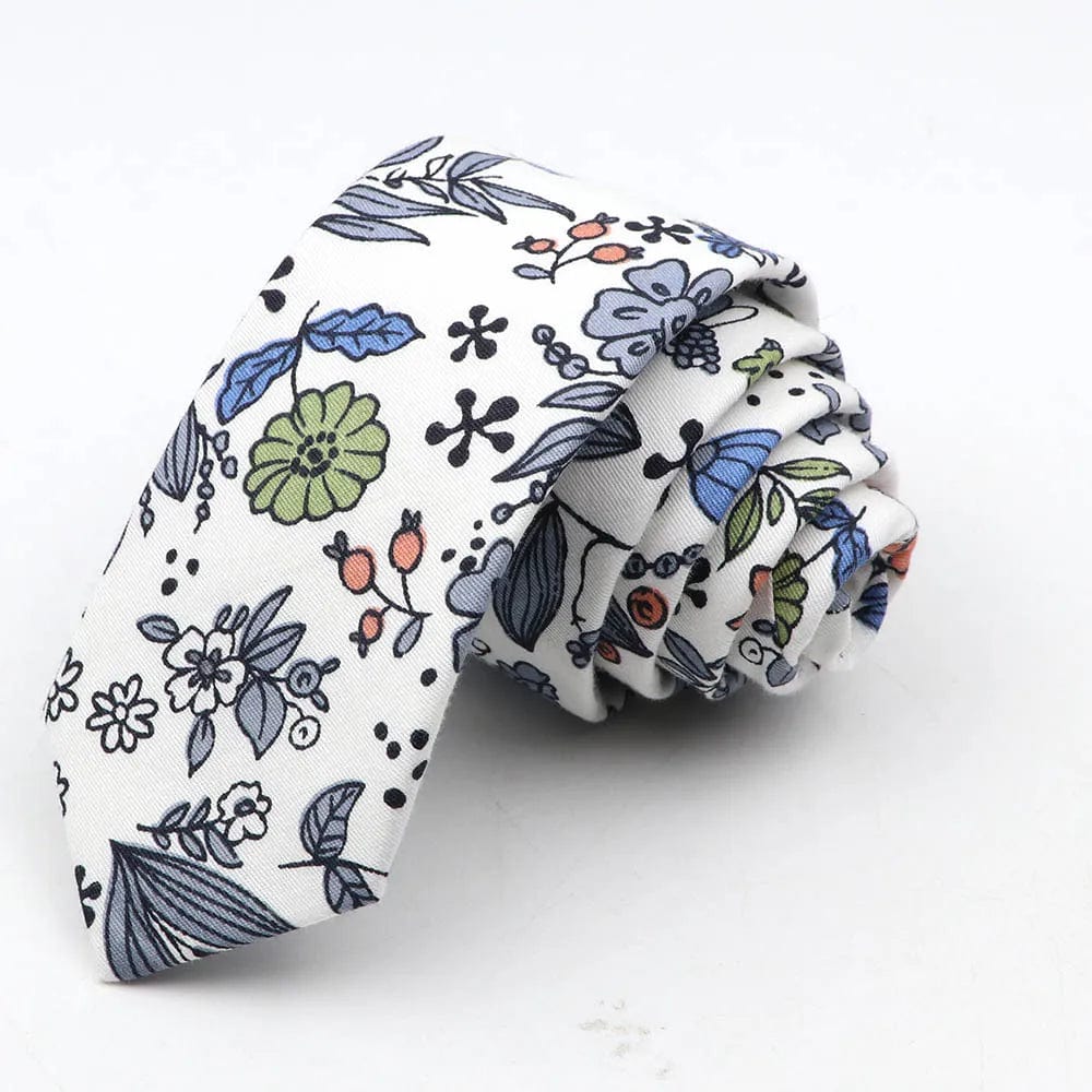 ZONFAZ Cotton Floral Tie For Men Women Skinny Flower Wedding Casual Neckties