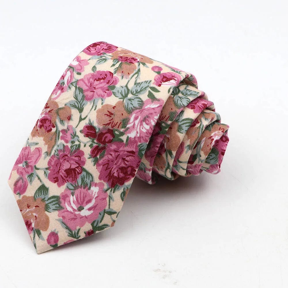 ZONFAZ Cotton Floral Tie For Men Women Skinny Flower Wedding Casual Neckties