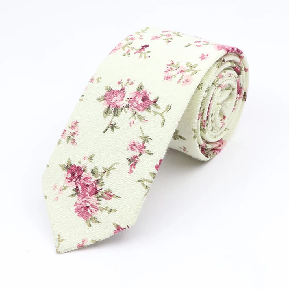 ZONFAZ Cotton Floral Ties for Men Skinny Flower Necktie 6cm Width