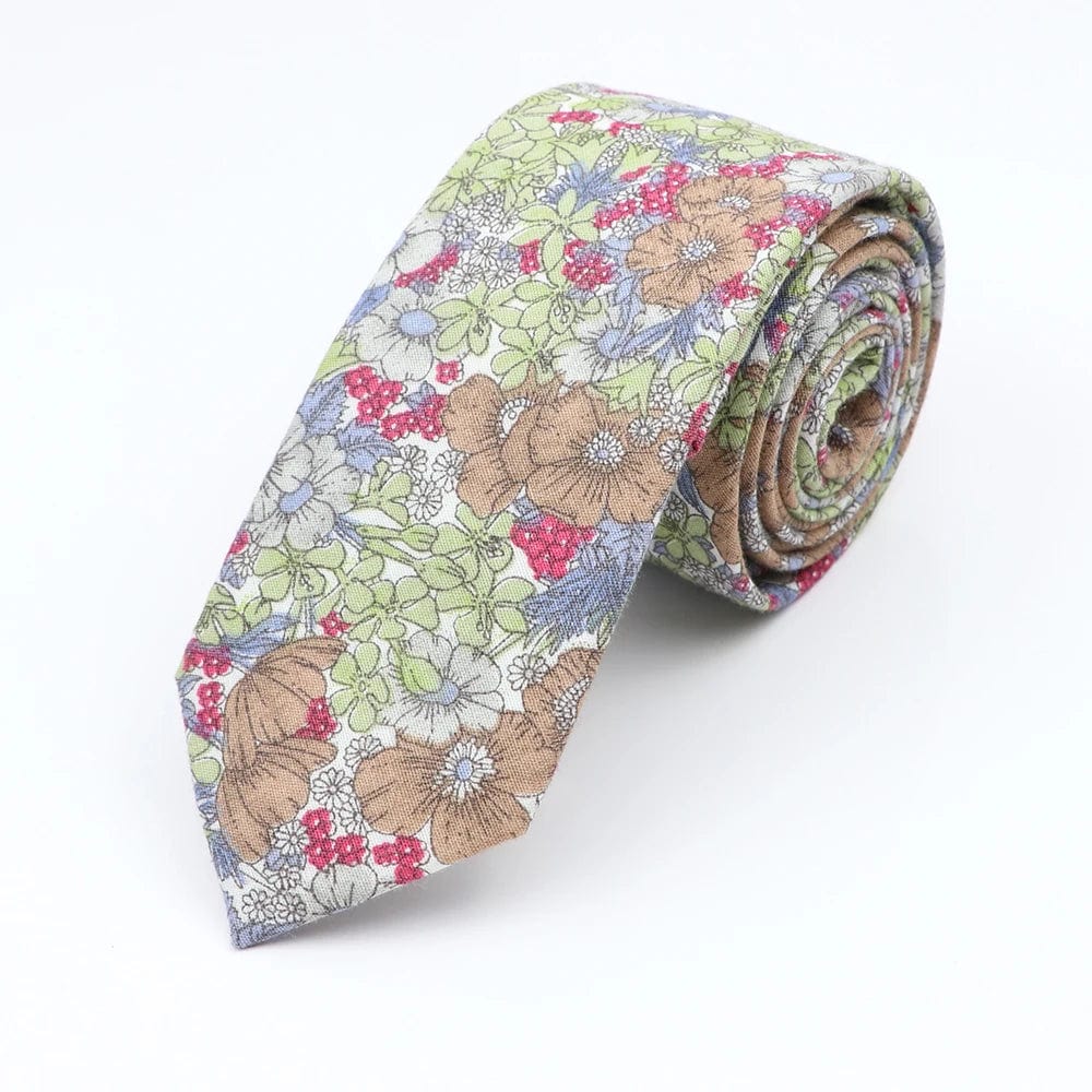 ZONFAZ Cotton Floral Ties for Men Skinny Flower Necktie 6cm Width