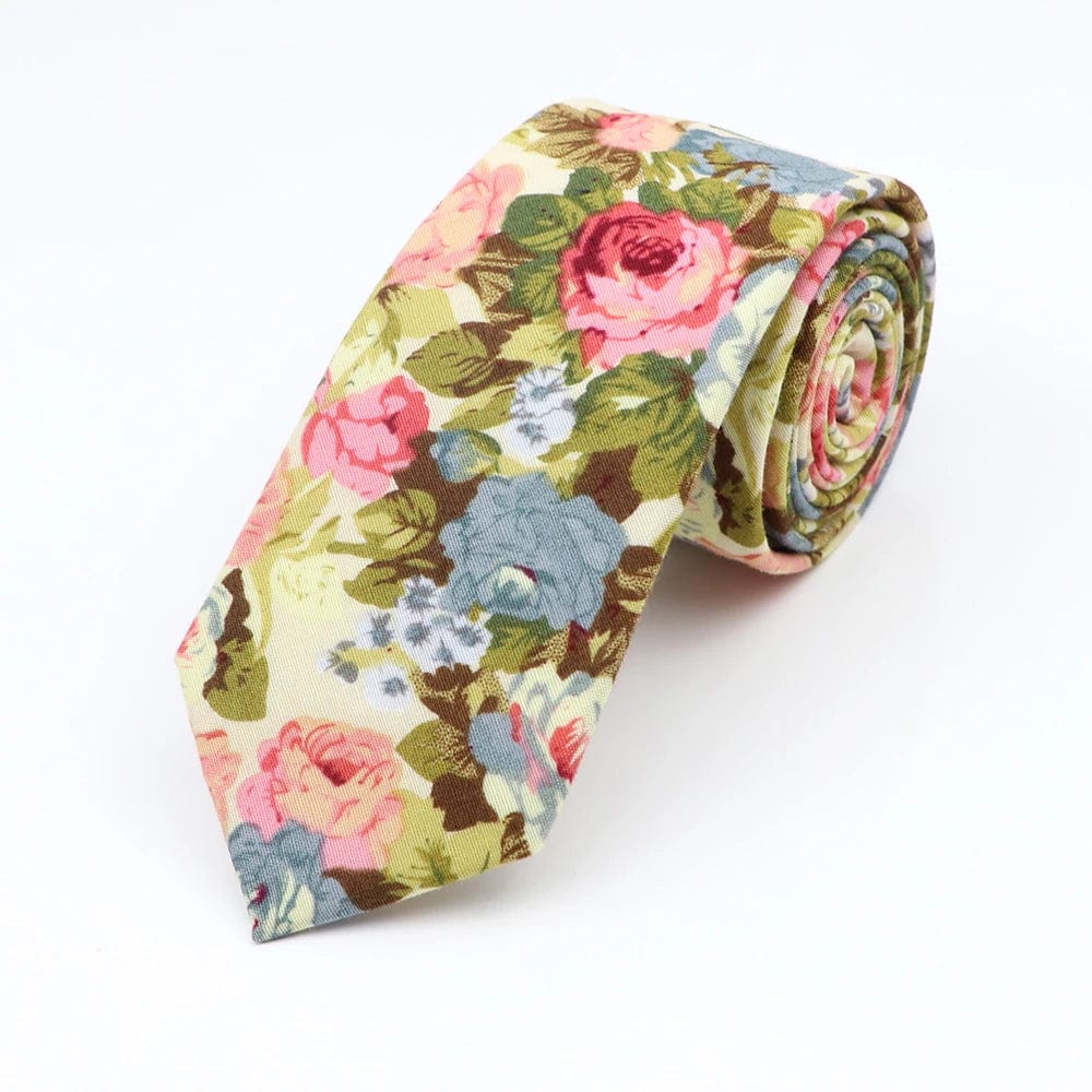 ZONFAZ Cotton Floral Ties for Men Skinny Flower Necktie 6cm Width