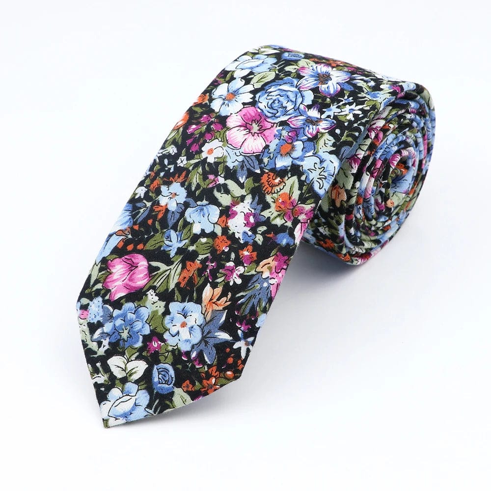 ZONFAZ Cotton Floral Ties for Men Skinny Flower Necktie 6cm Width