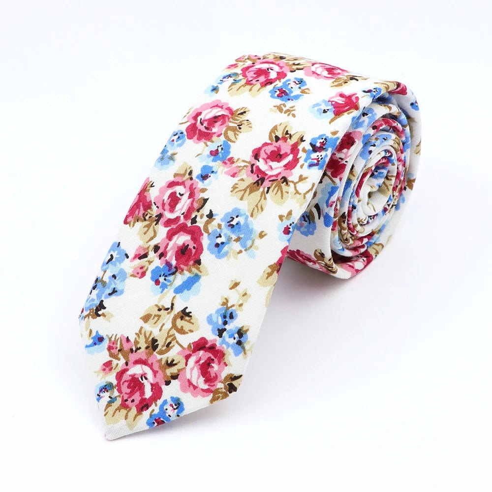 ZONFAZ Cotton Floral Ties for Men Skinny Flower Necktie 6cm Width