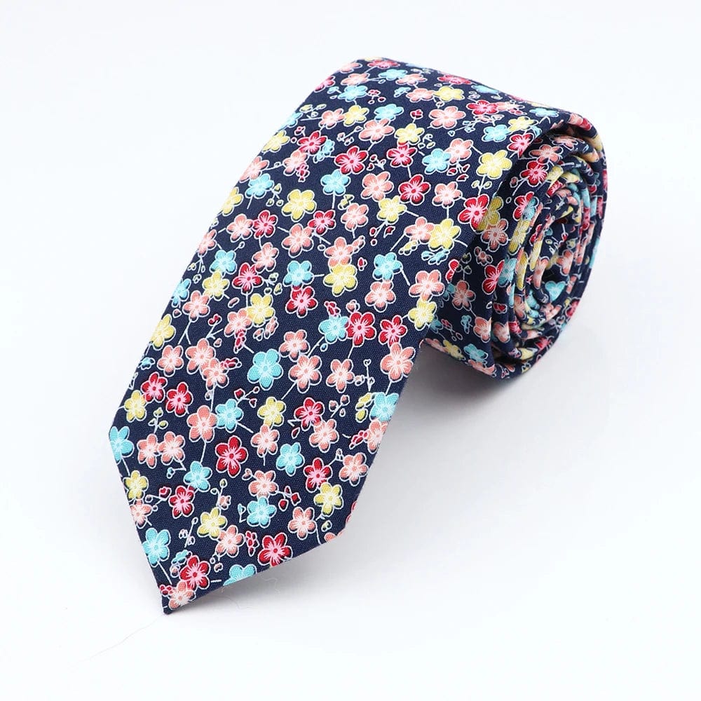 ZONFAZ Cotton Floral Ties for Men Skinny Flower Necktie 6cm Width