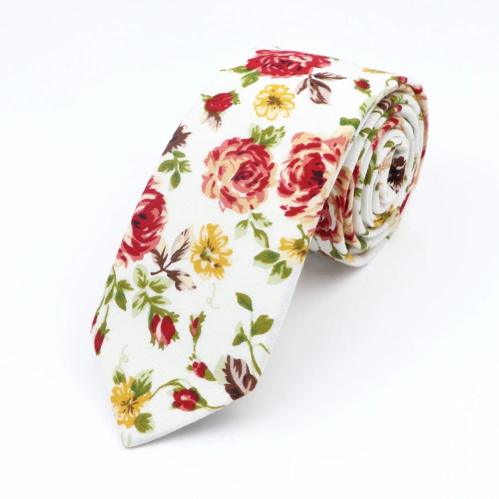 ZONFAZ Cotton Floral Ties for Men Skinny Flower Necktie 6cm Width