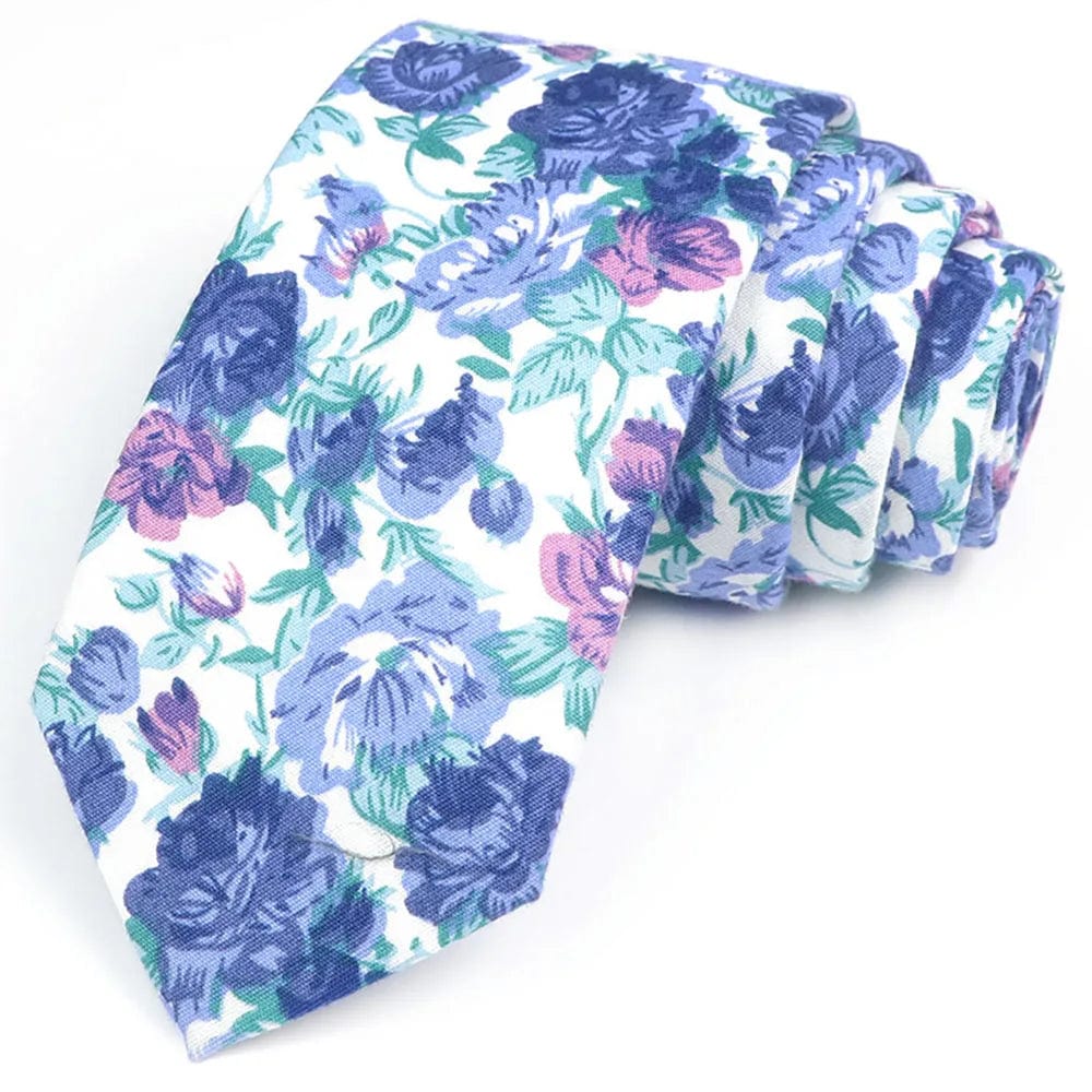 ZONFAZ Cotton Floral Ties For Men Women Elegant Flower Printed Skinny Necktie