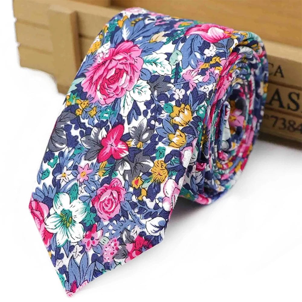 ZONFAZ Cotton Floral Ties For Men Women Elegant Flower Printed Skinny Necktie