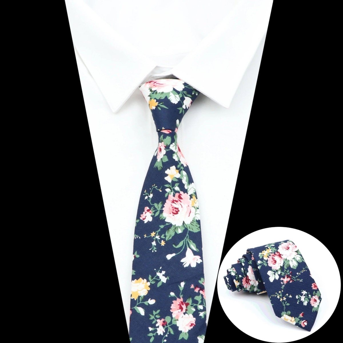 ZONFAZ Cotton Floral Ties For Men Women Skinny Flower Necktie