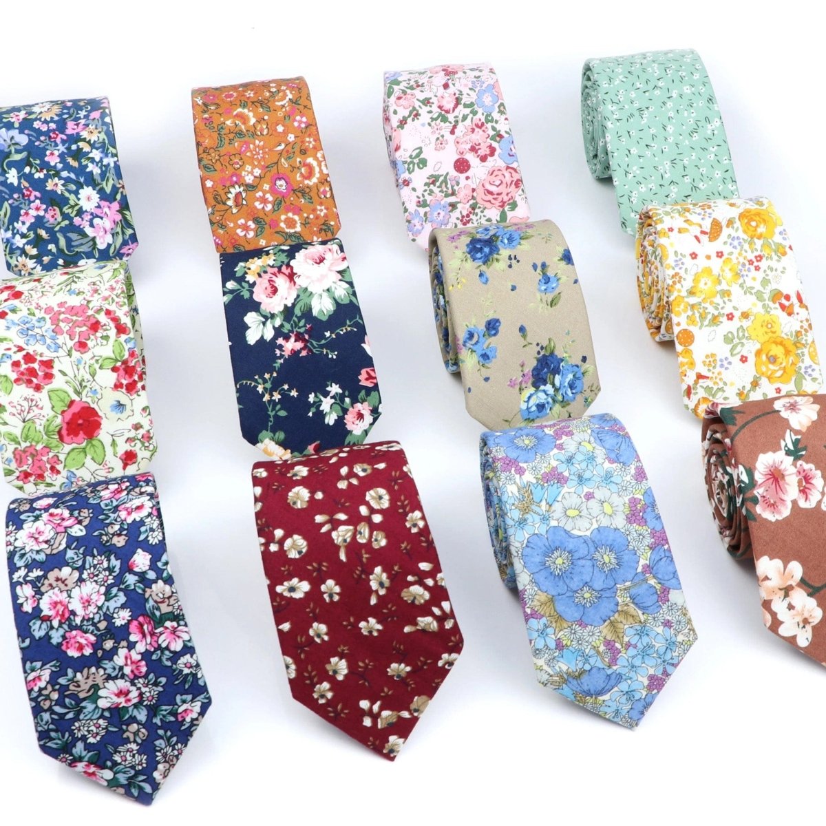 ZONFAZ Cotton Floral Ties For Men Women Skinny Flower Necktie