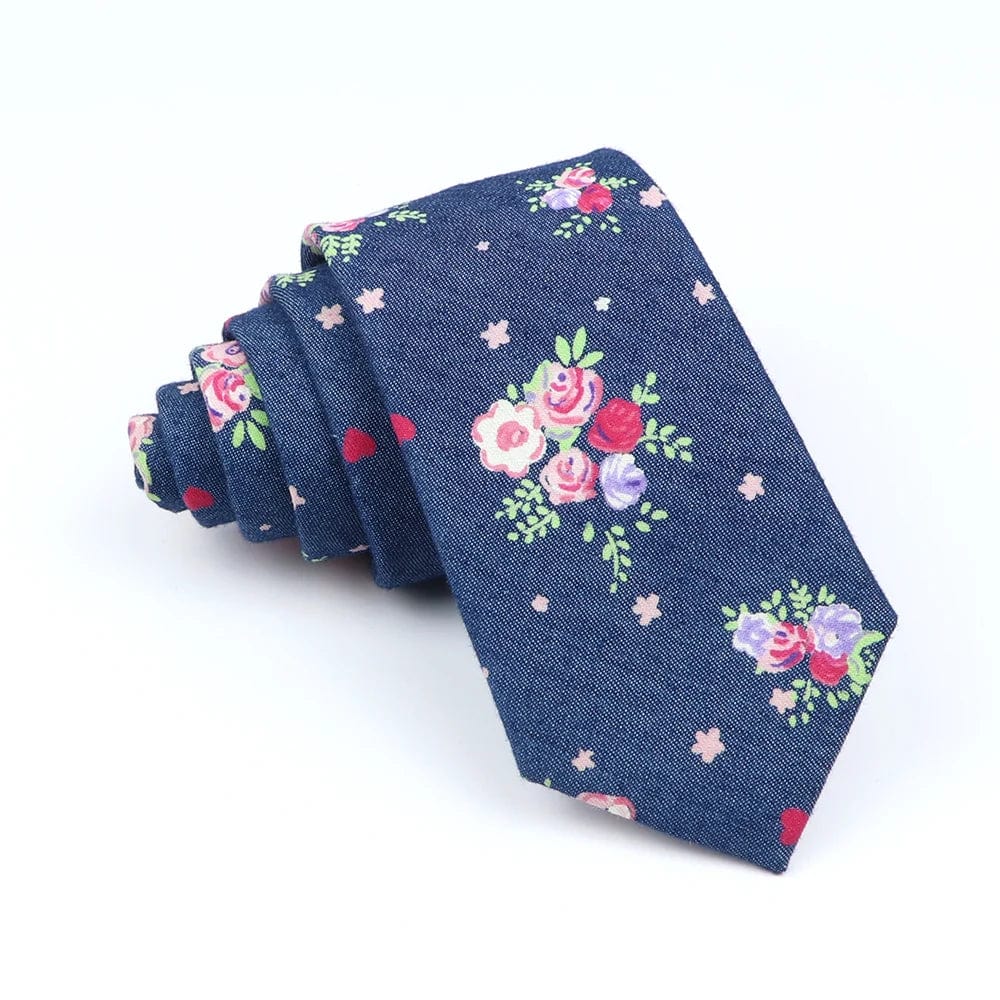 ZONFAZ Cotton Floral Ties For Men Women Skinny Flower Necktie