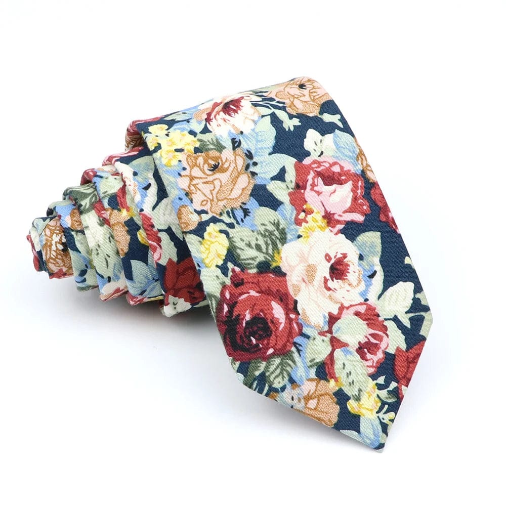 ZONFAZ Cotton Floral Ties For Men Women Skinny Flower Necktie