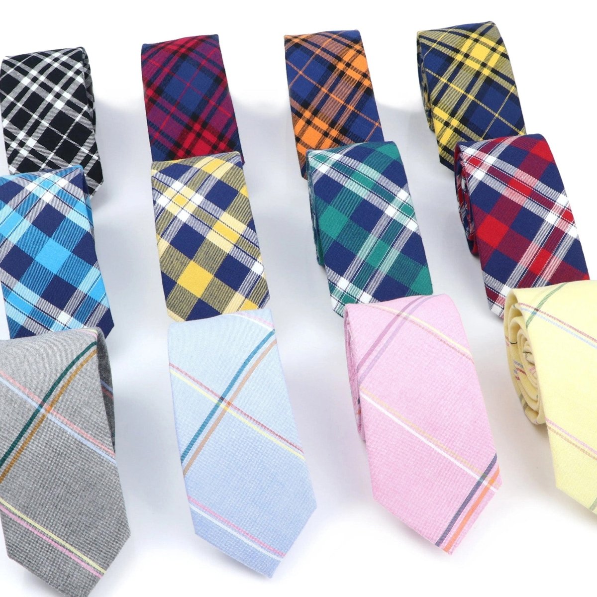 ZONFAZ Cotton Plaid Striped Skinny Neckties