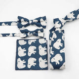 ZONFAZ Cute Cartoon Linen Tie Bowtie Pocket Square Set 4pcs Family Suit